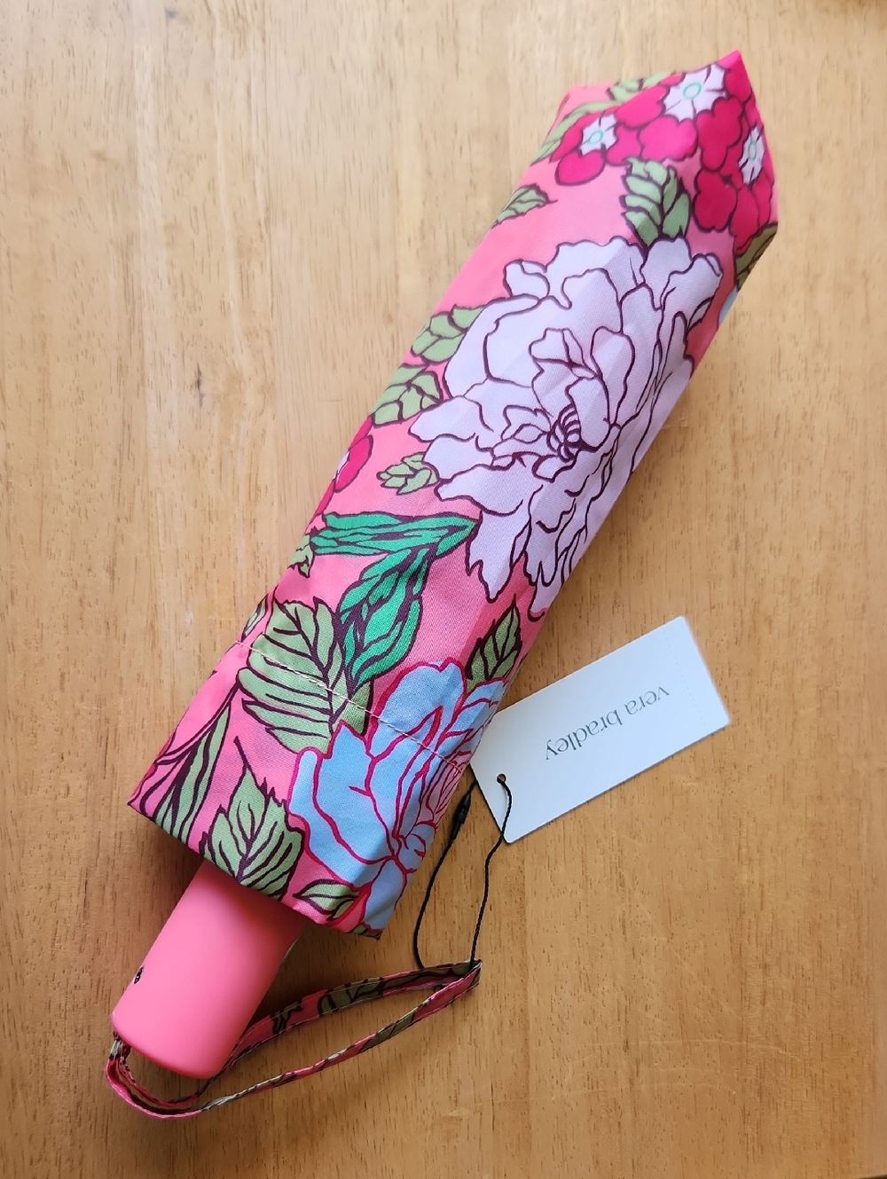 Vera Bradley Automatic Essential Umbrella Vibrant Gardenias Pink